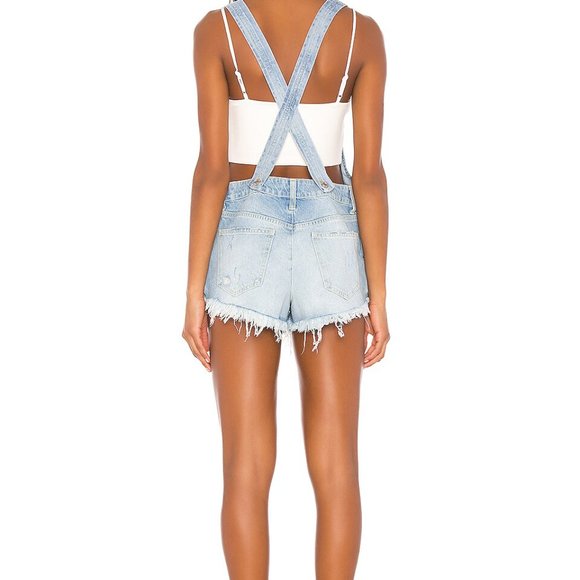 Free People NWT Moonbeam/ June  shortall -Shorts overall romper light blue sz 25 - Picture 8 of 11